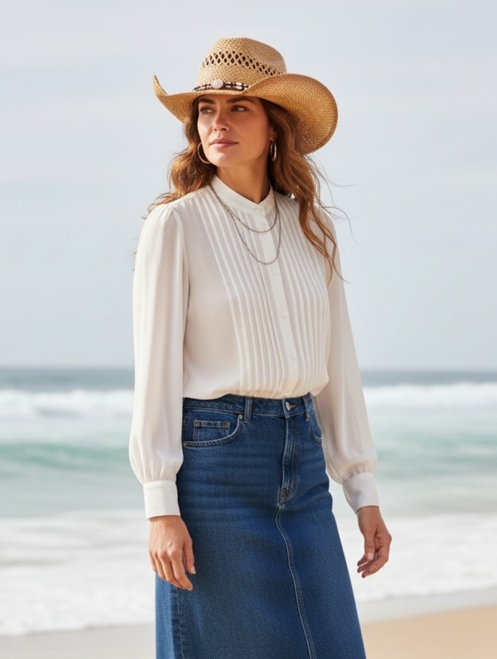 Vintage Cream Pintuck Button-Front Blouse
